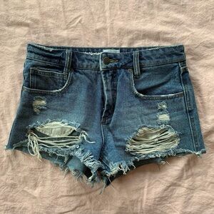 RVCA Distressed Denim Jean Cutoff Short Shorts Size 24 Waist 28”